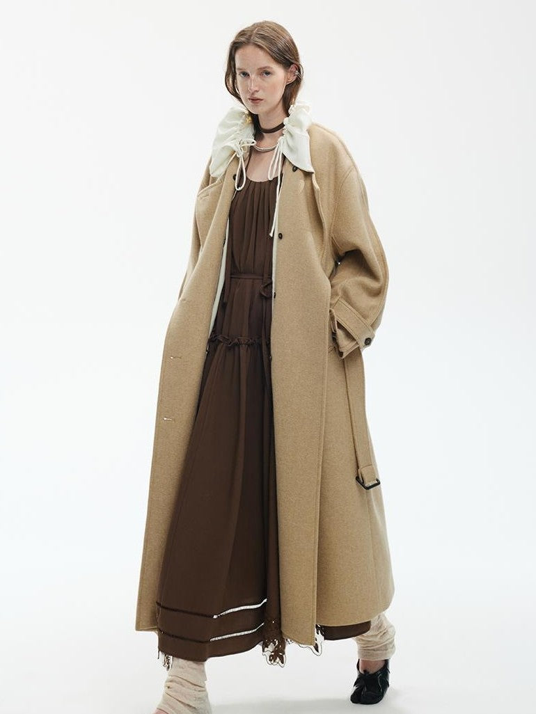 ENDO PER SE Vintage Drawstring Cowl Neck Double Breasted Hooded Women's Wool Coats