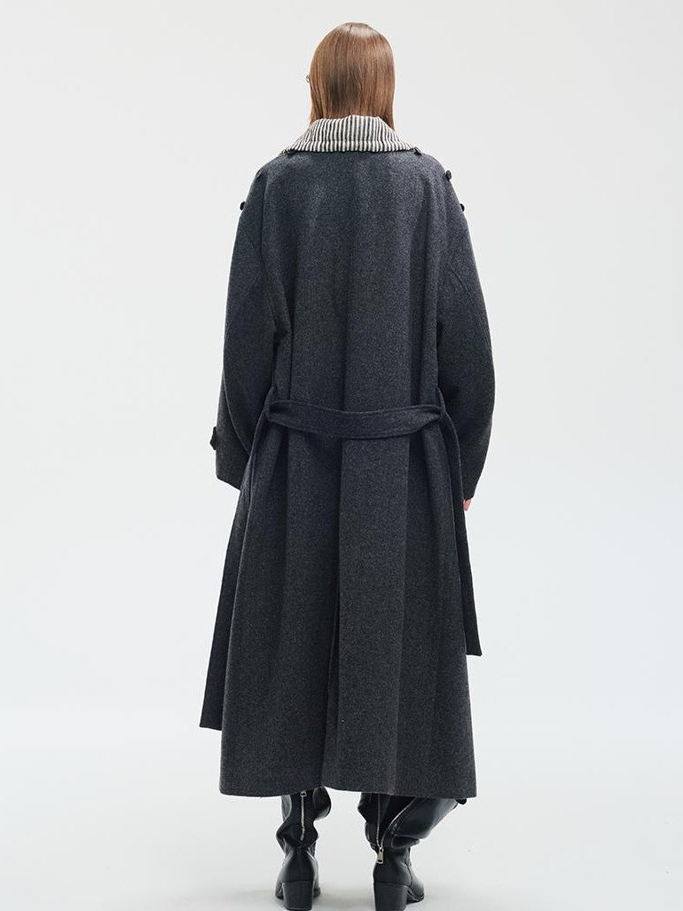 ENDO PER SE Vintage Drawstring Cowl Neck Double Breasted Hooded Women's Wool Coats