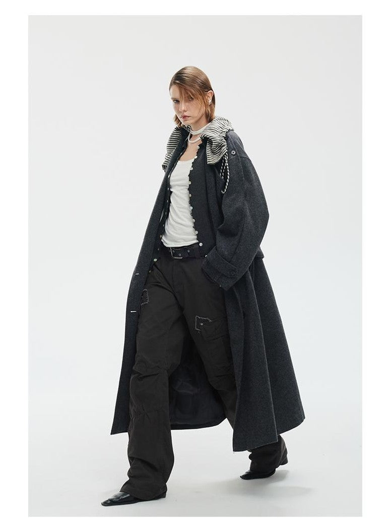 ENDO PER SE Vintage Drawstring Cowl Neck Double Breasted Hooded Women's Wool Coats