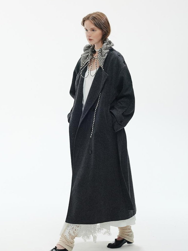 ENDO PER SE Vintage Drawstring Cowl Neck Double Breasted Hooded Women's Wool Coats