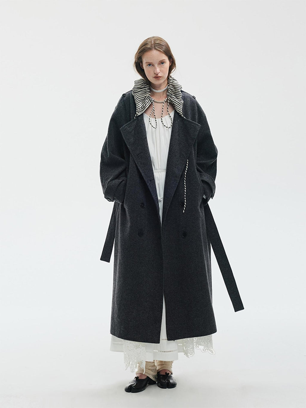 ENDO PER SE Vintage Drawstring Cowl Neck Double Breasted Hooded Women's Wool Coats