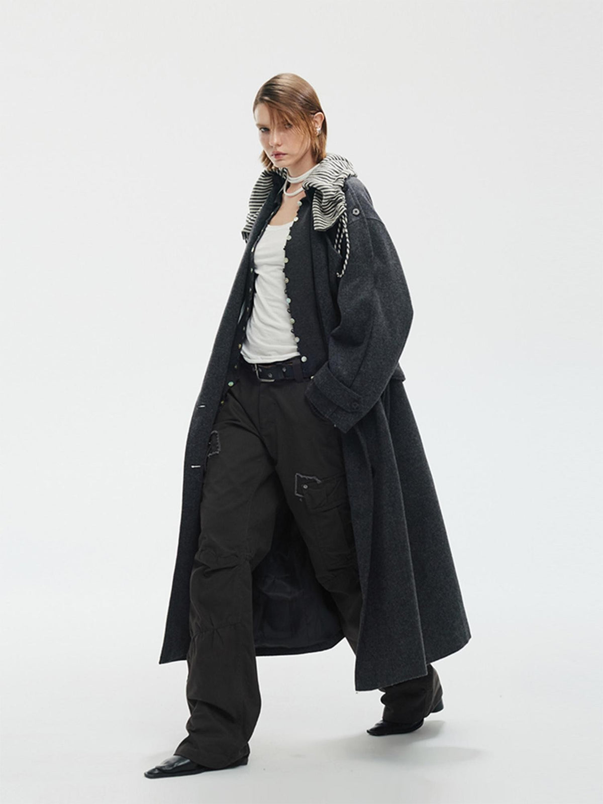 ENDO PER SE Vintage Drawstring Cowl Neck Double Breasted Hooded Women's Wool Coats