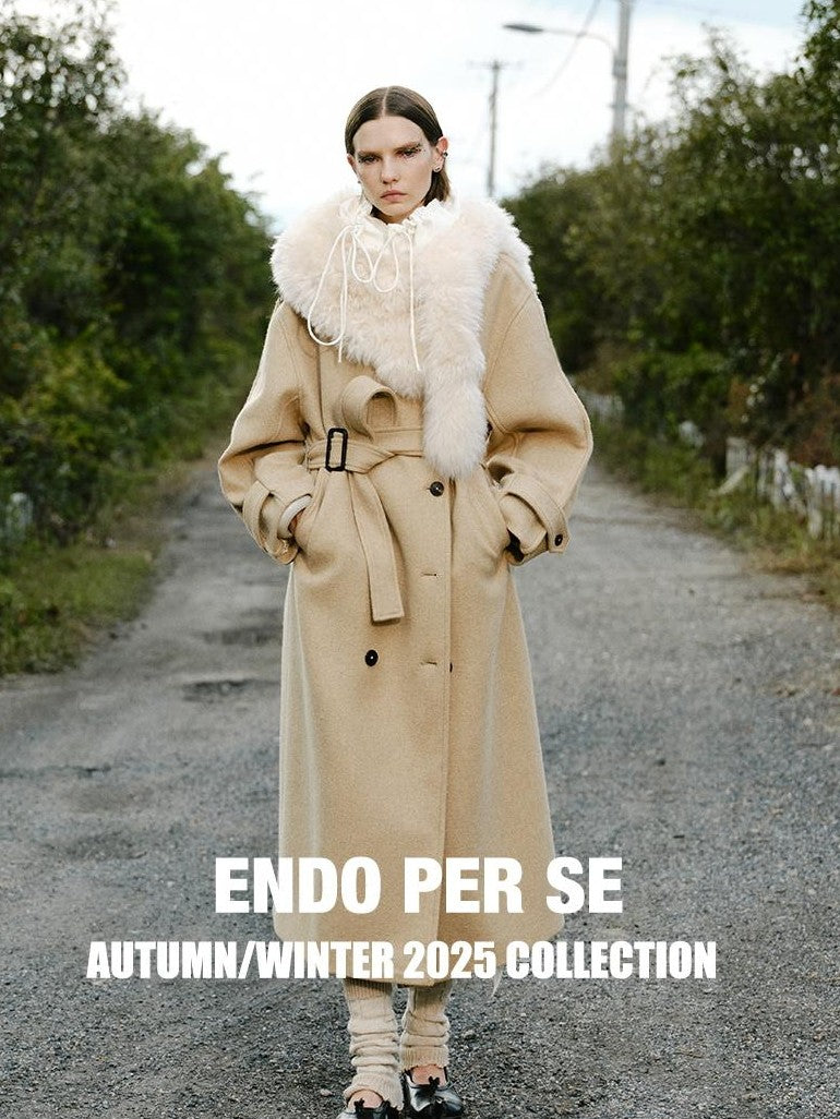 ENDO PER SE Vintage Drawstring Cowl Neck Double Breasted Hooded Women's Wool Coats