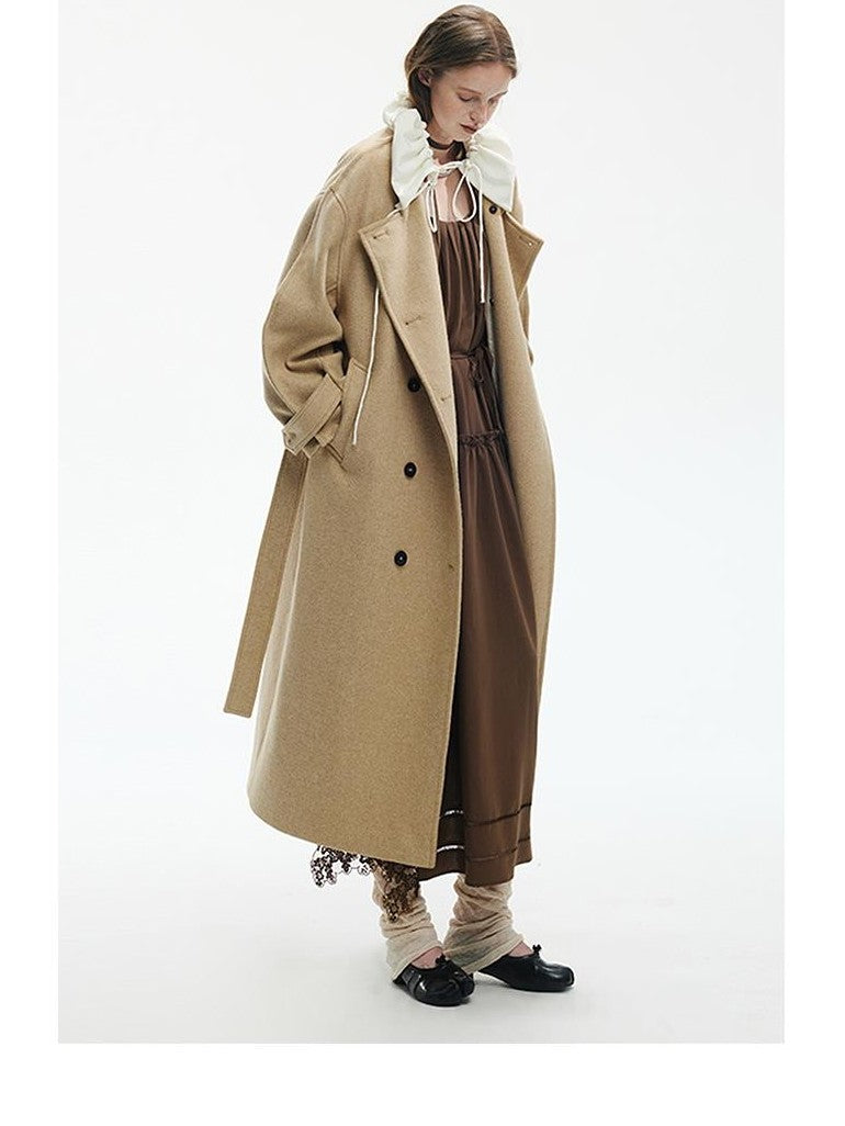 ENDO PER SE Vintage Drawstring Cowl Neck Double Breasted Hooded Women's Wool Coats