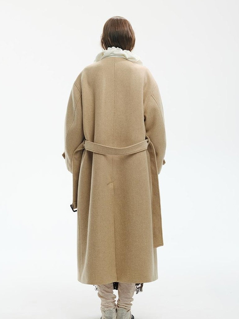 ENDO PER SE Vintage Drawstring Cowl Neck Double Breasted Hooded Women's Wool Coats