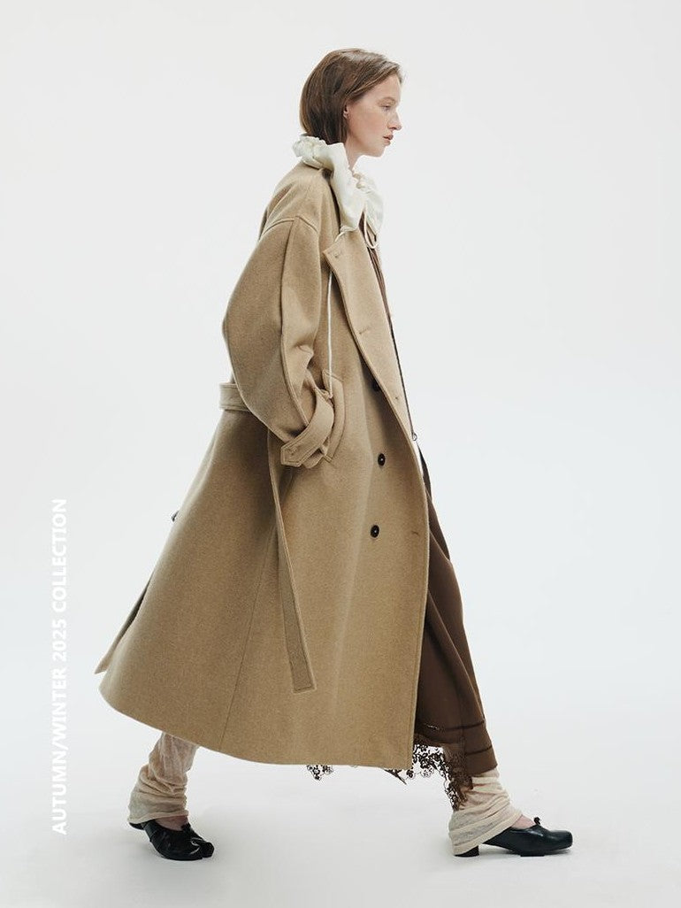 ENDO PER SE Vintage Drawstring Cowl Neck Double Breasted Hooded Women's Wool Coats
