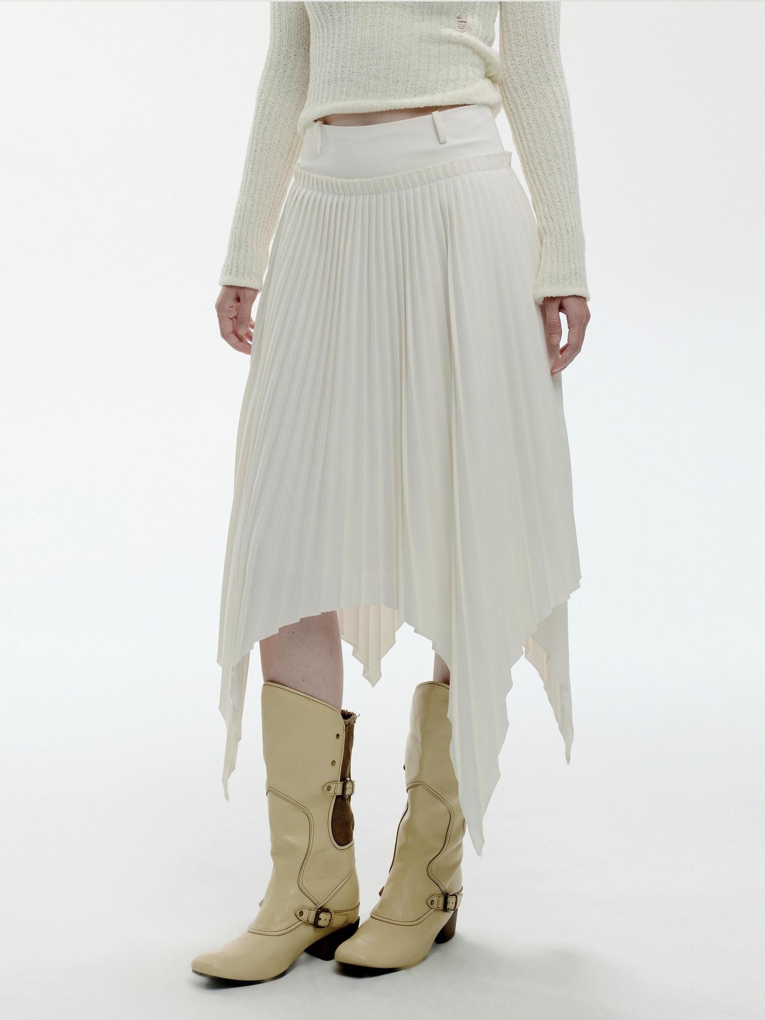 ENDO PER SE Vintage Pleated Spliced Asymmetrical Women's Viscose Midi Skirts