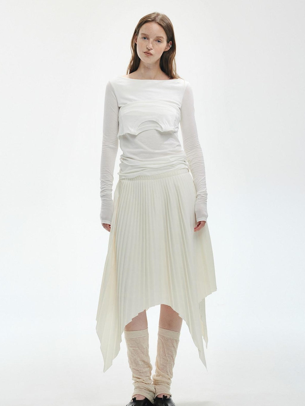 ENDO PER SE Vintage Pleated Spliced Asymmetrical Women's Viscose Midi Skirts