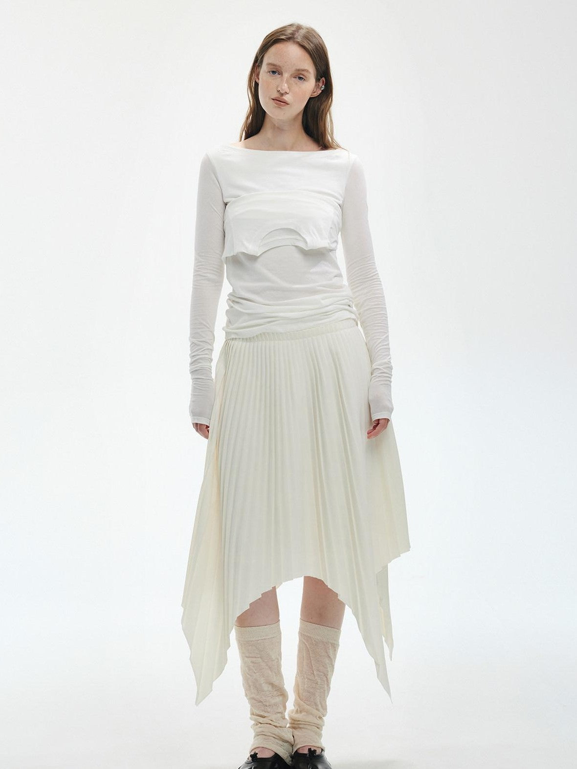 ENDO PER SE Vintage Pleated Spliced Asymmetrical Women's Viscose Midi Skirts