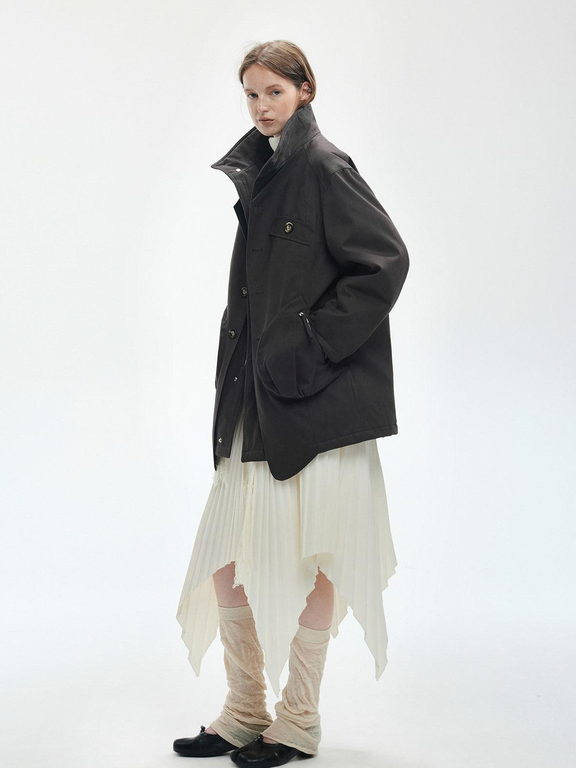 ENDO PER SE Vintage Pleated Spliced Asymmetrical Women's Viscose Midi Skirts