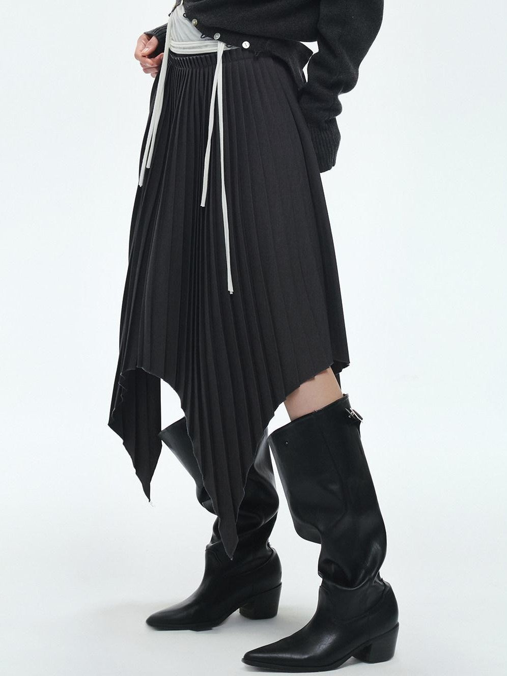 ENDO PER SE Vintage Pleated Spliced Asymmetrical Women's Viscose Midi Skirts