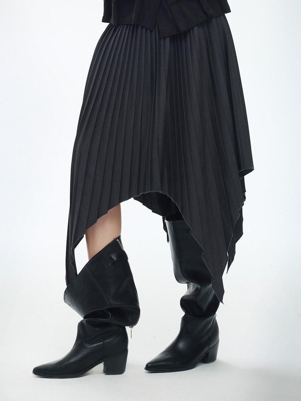 ENDO PER SE Vintage Pleated Spliced Asymmetrical Women's Viscose Midi Skirts