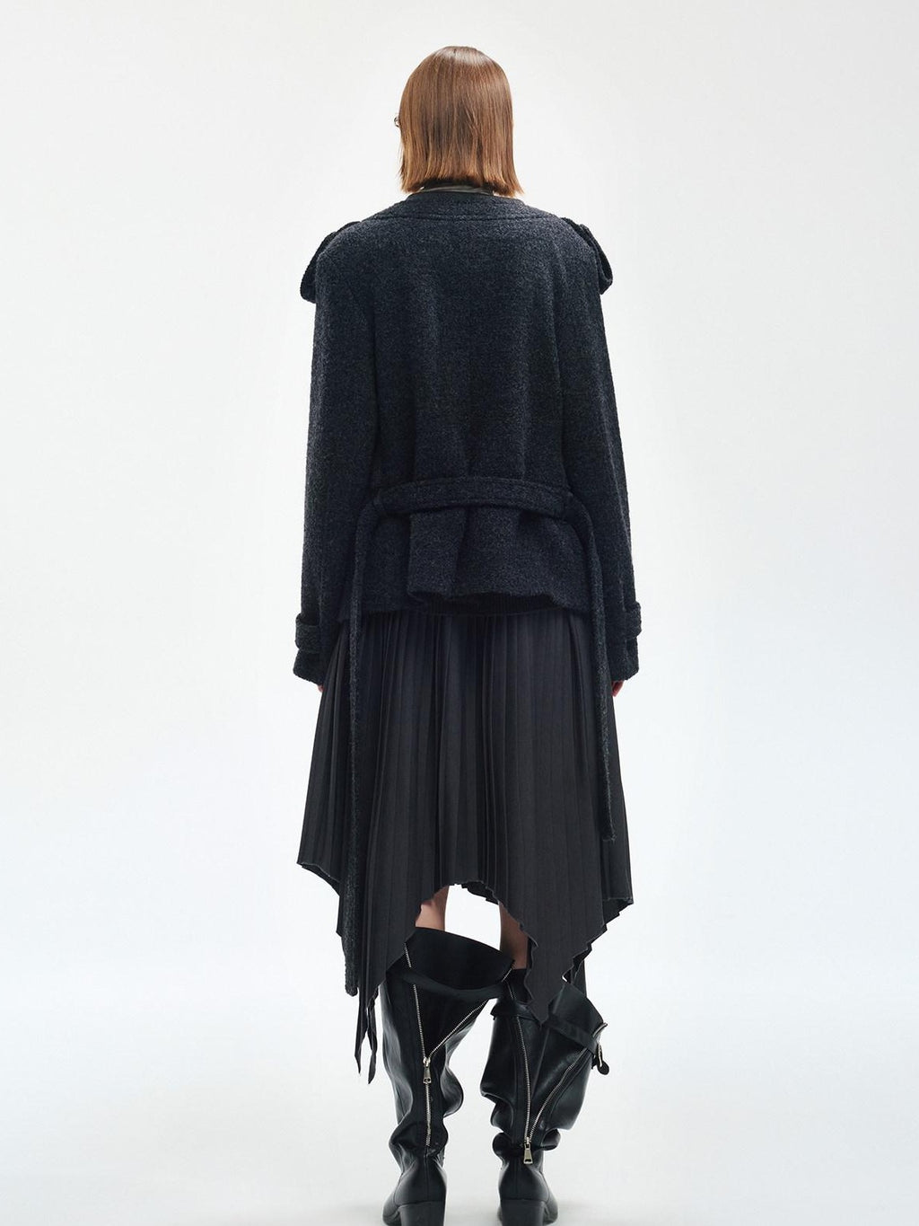 ENDO PER SE Vintage Pleated Spliced Asymmetrical Women's Viscose Midi Skirts