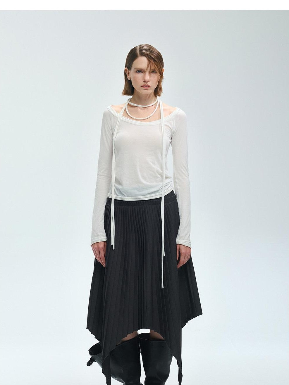 ENDO PER SE Vintage Pleated Spliced Asymmetrical Women's Viscose Midi Skirts