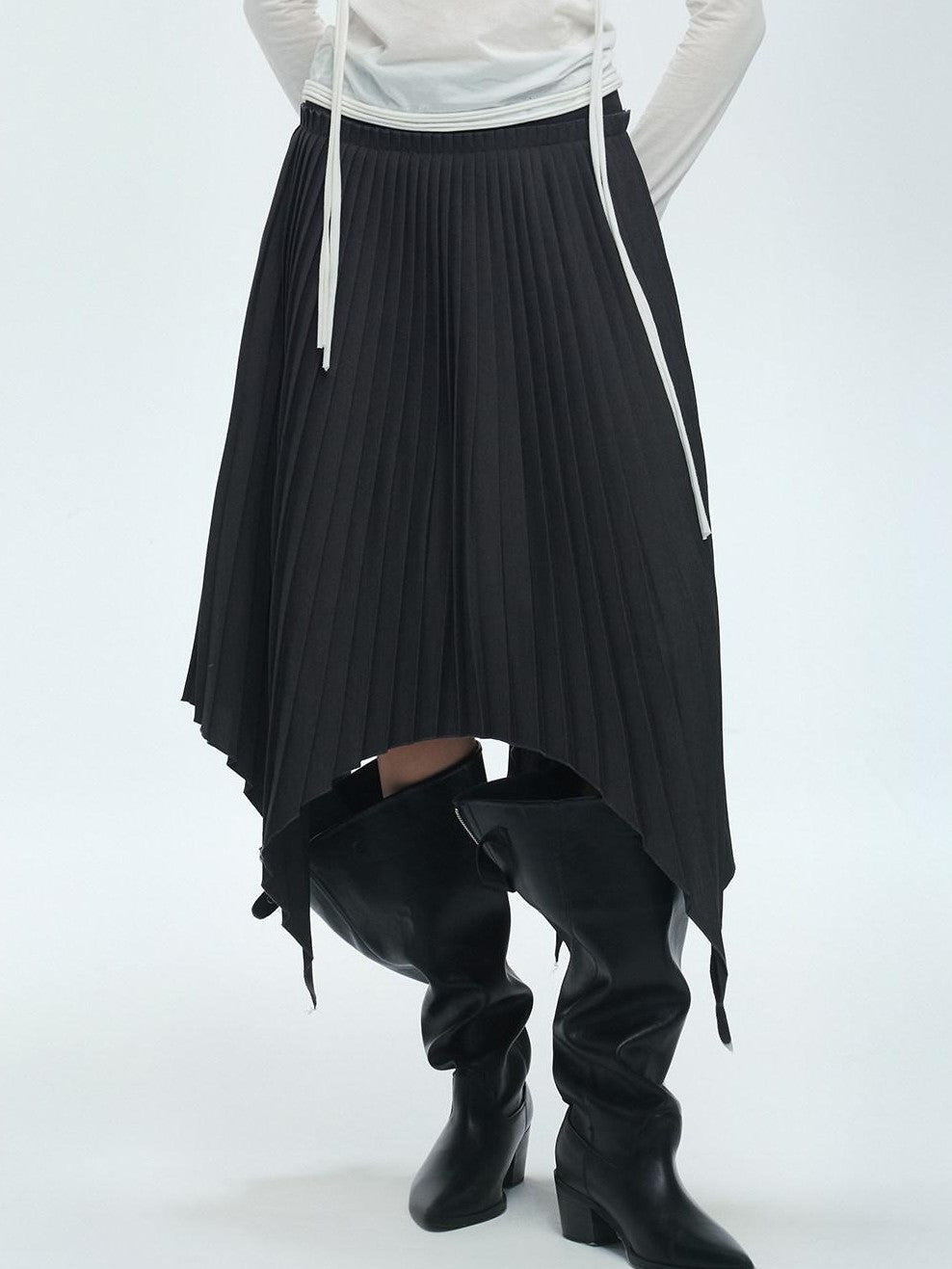 ENDO PER SE Vintage Pleated Spliced Asymmetrical Women's Viscose Midi Skirts