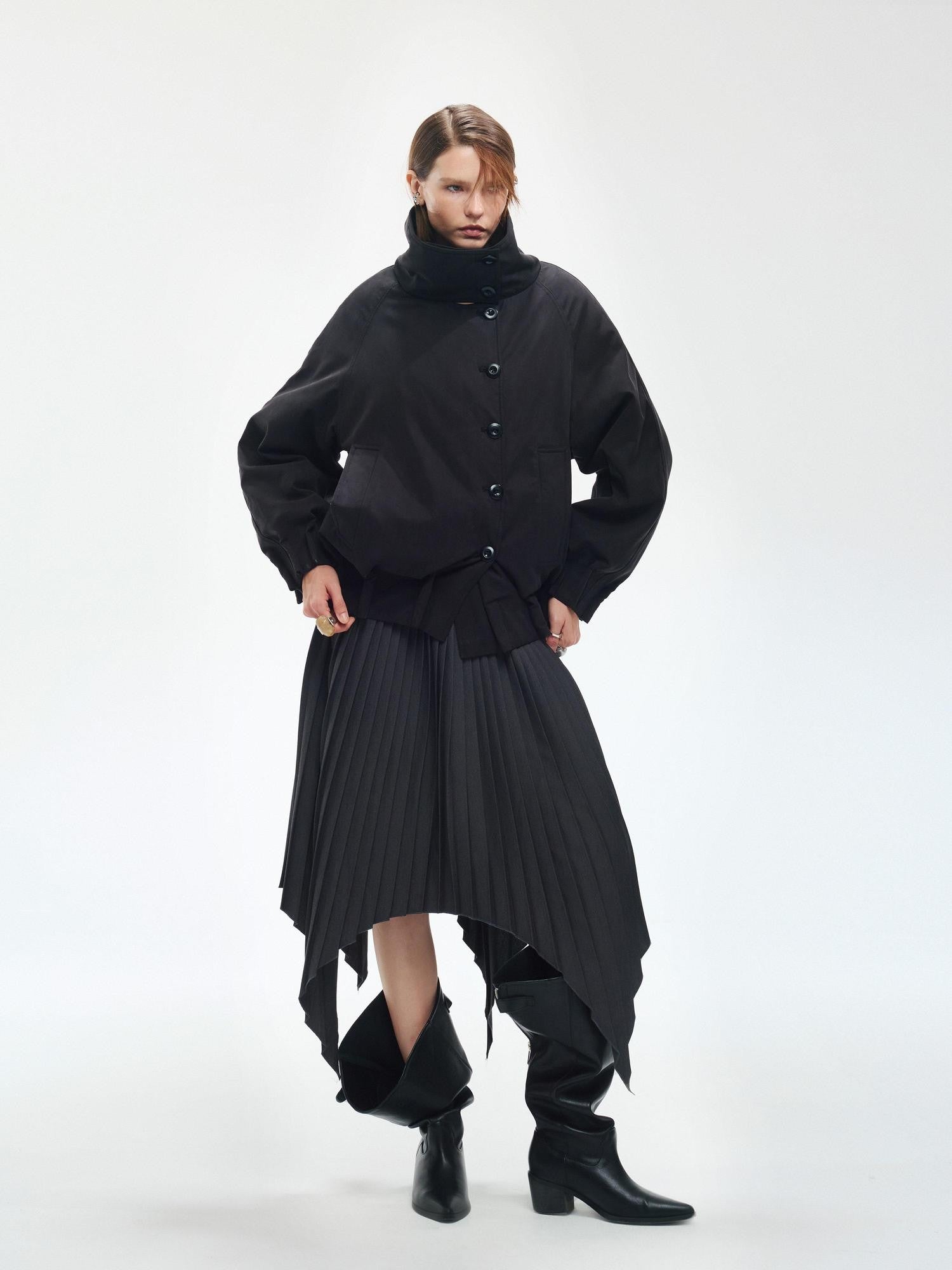 ENDO PER SE Vintage Pleated Spliced Asymmetrical Women's Viscose Midi Skirts