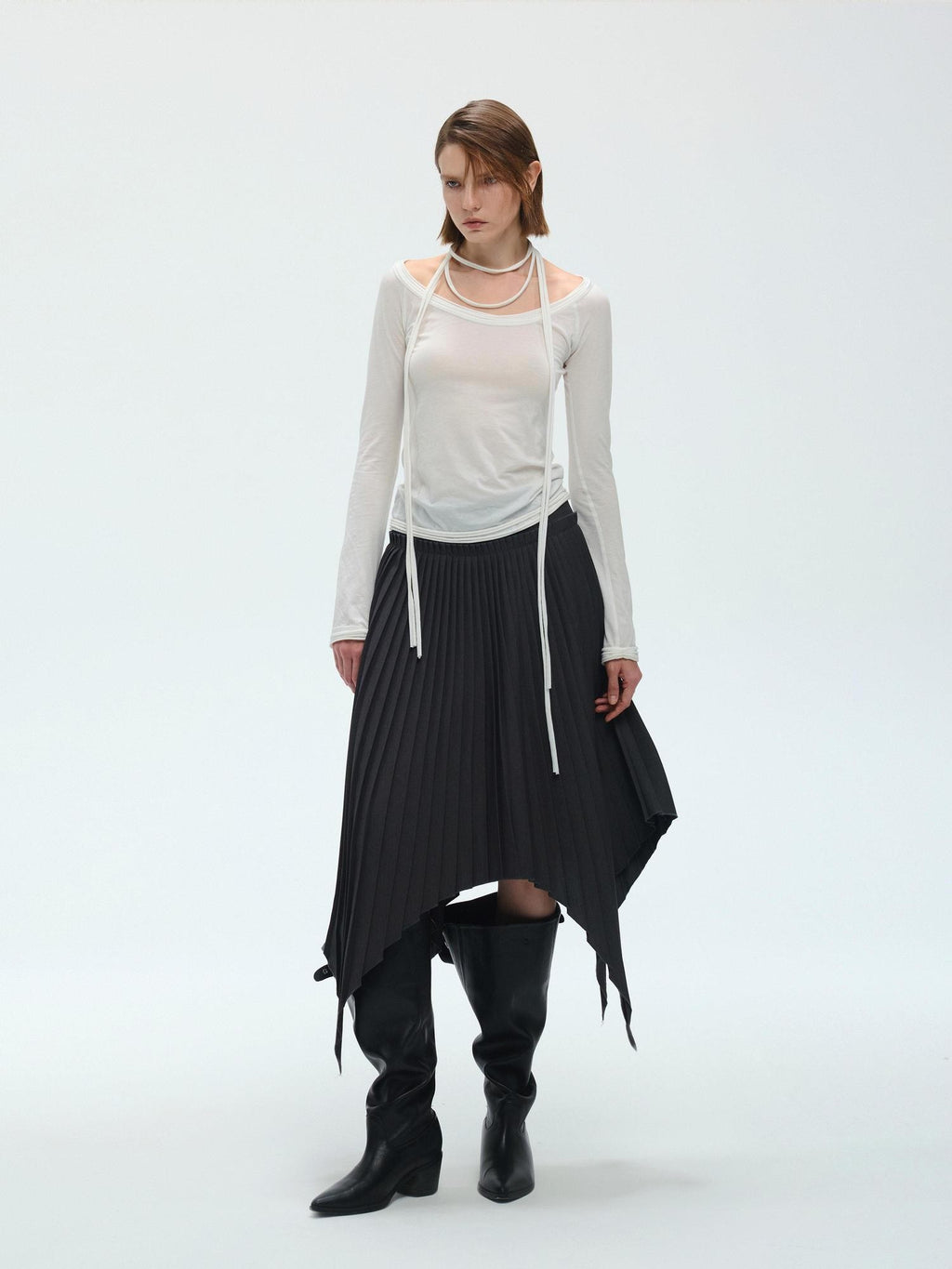 ENDO PER SE Vintage Pleated Spliced Asymmetrical Women's Viscose Midi Skirts