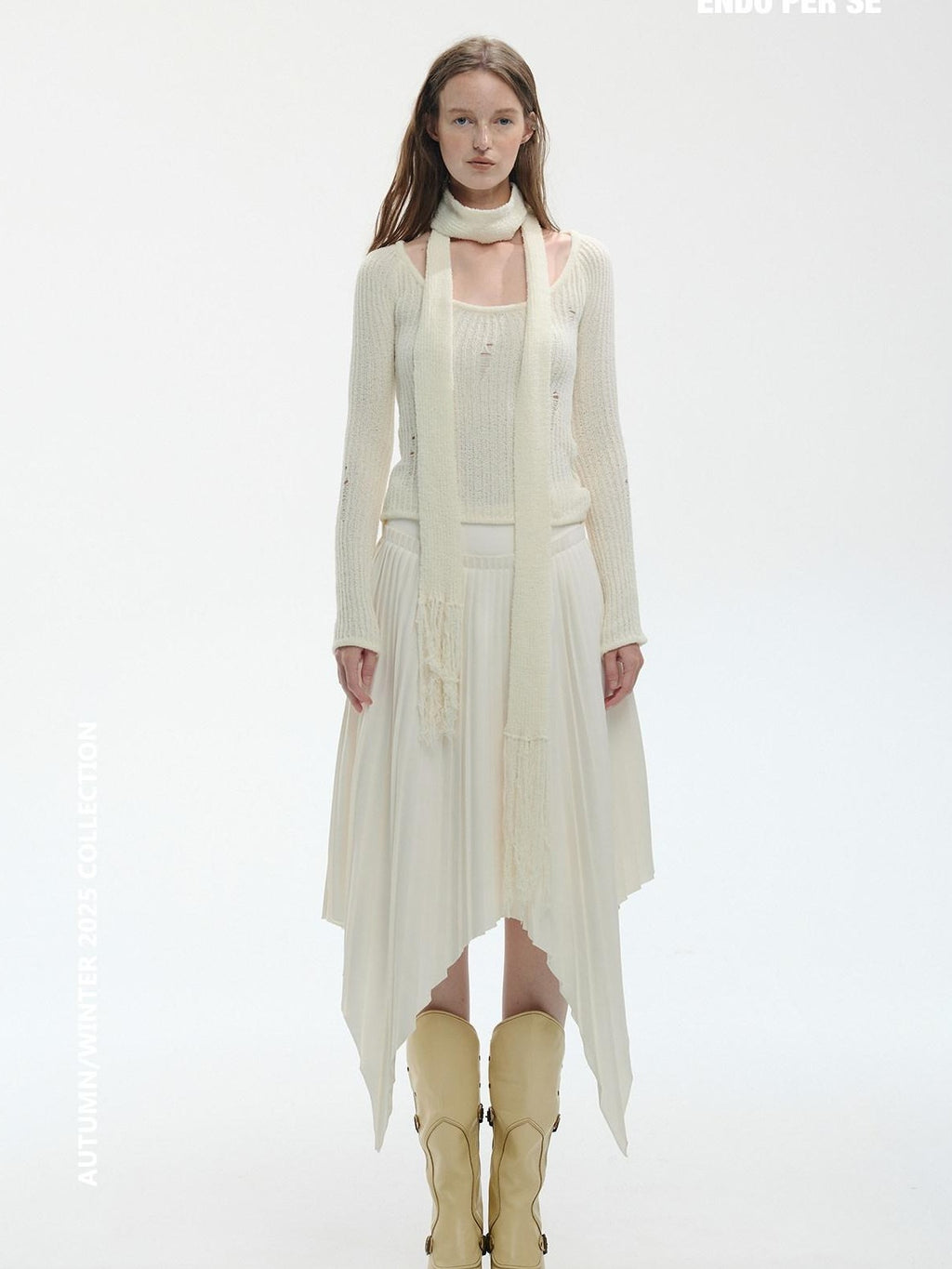 ENDO PER SE Vintage Pleated Spliced Asymmetrical Women's Viscose Midi Skirts