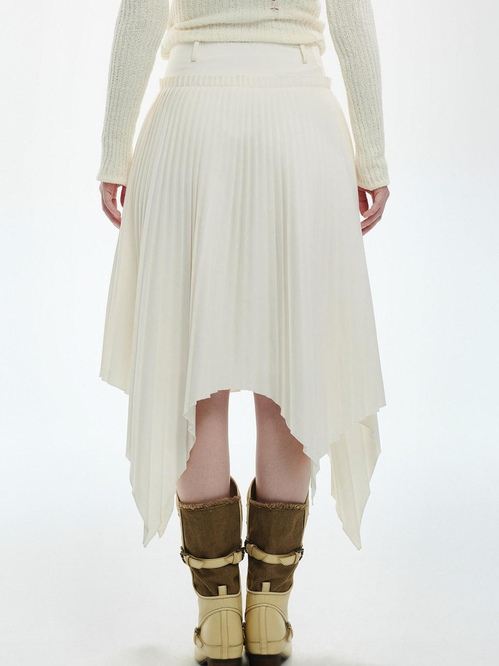 ENDO PER SE Vintage Pleated Spliced Asymmetrical Women's Viscose Midi Skirts
