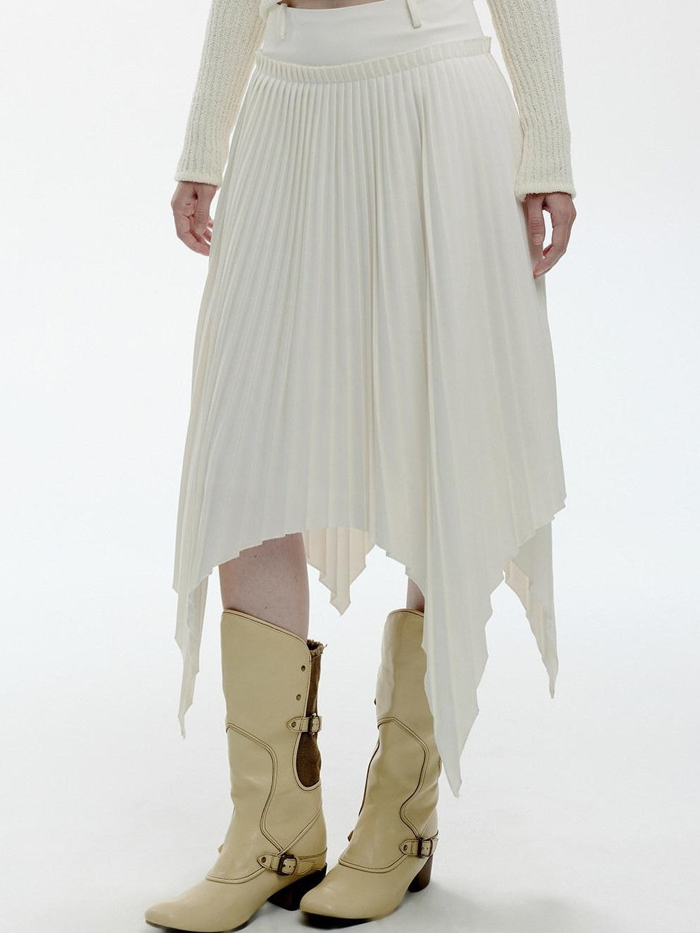 ENDO PER SE Vintage Pleated Spliced Asymmetrical Women's Viscose Midi Skirts