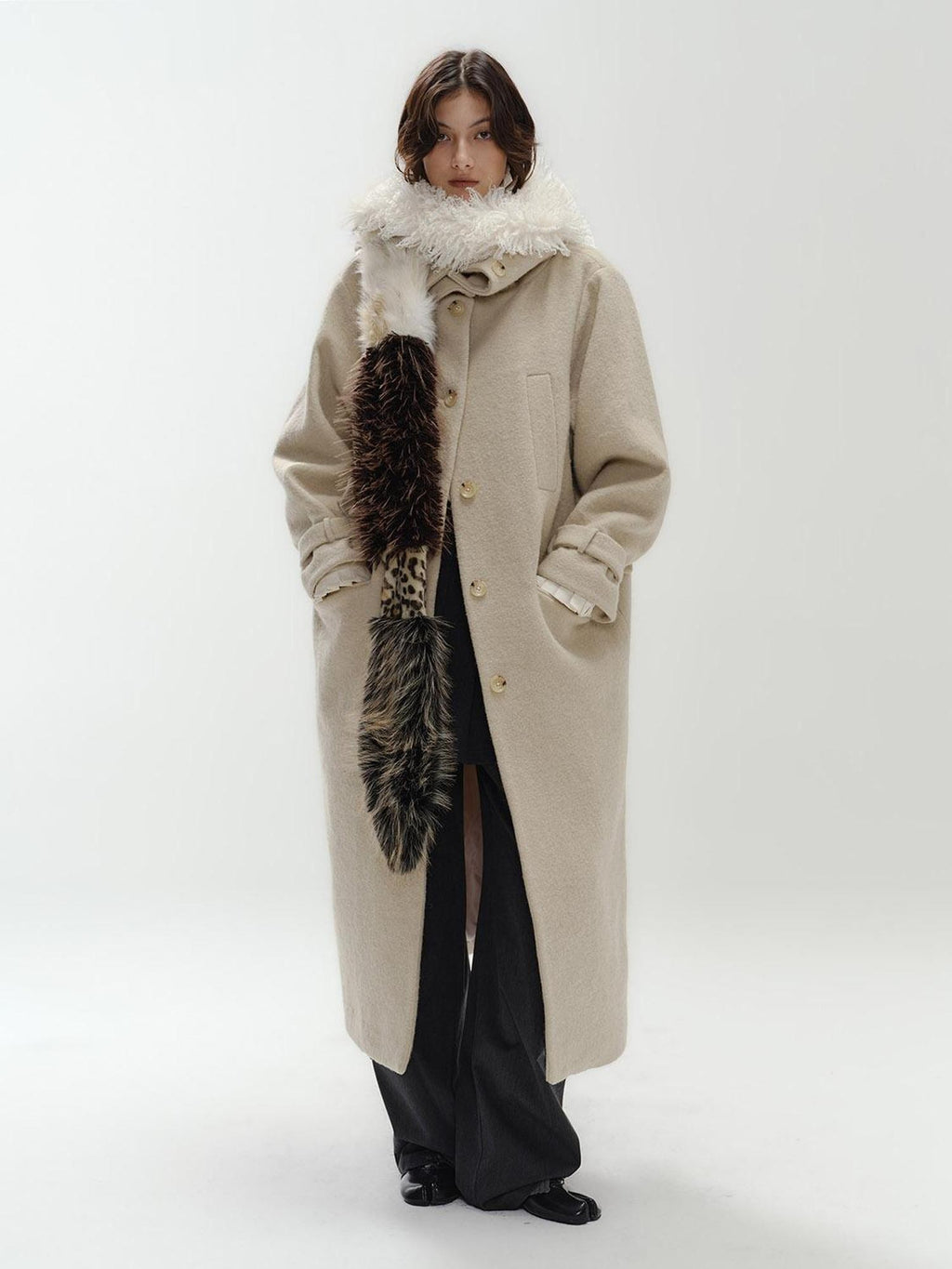 ENDO PER SE Vintage Turtleneck Cocoon Wool Women's Long Coats