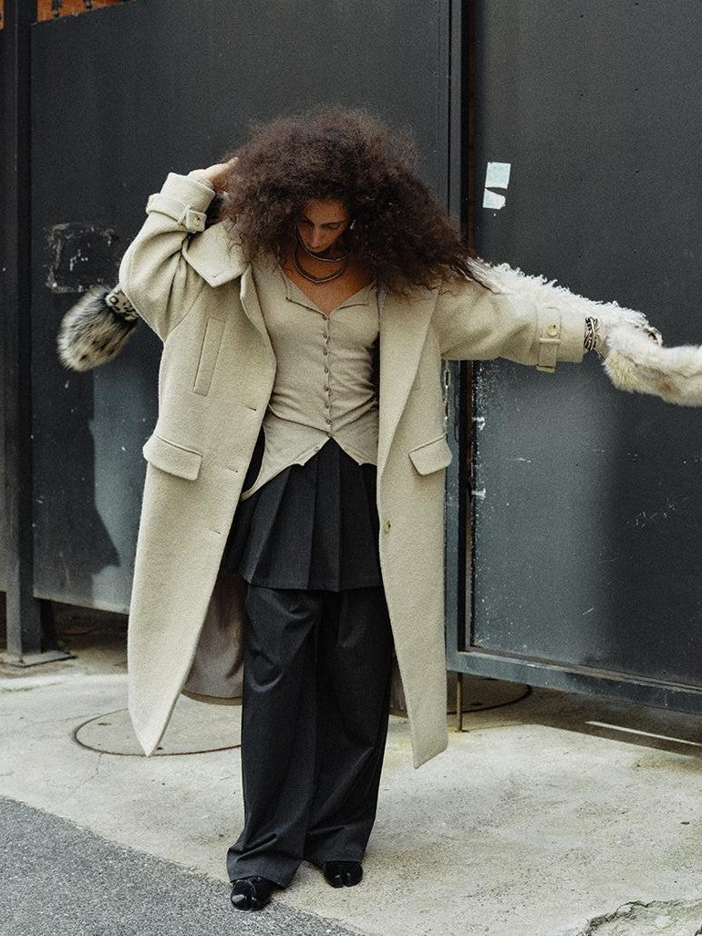 ENDO PER SE Vintage Turtleneck Cocoon Wool Women's Long Coats