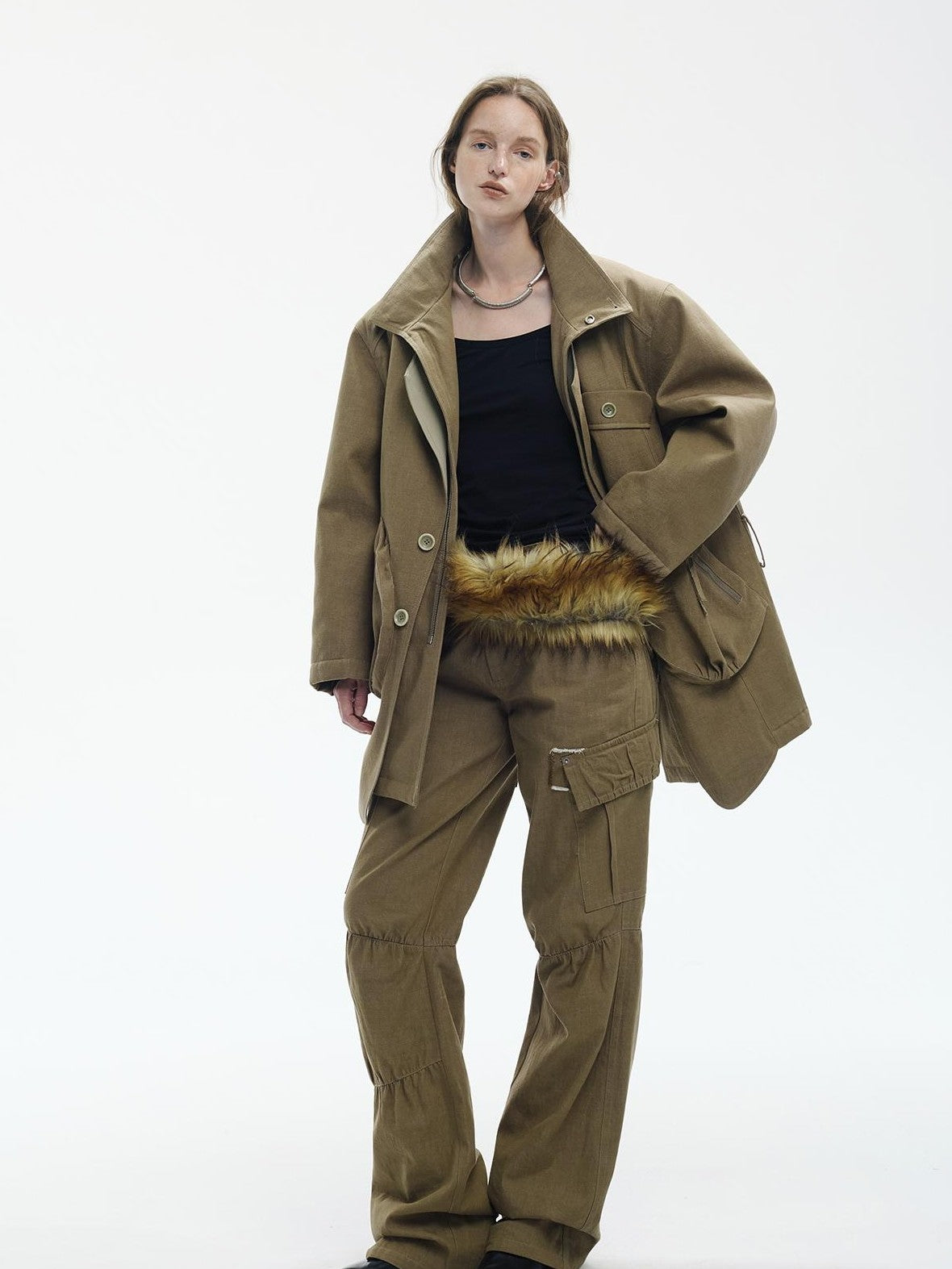 ENDO PER SE Vintage Washed Multi Pocket Wide Leg Women's Cotton Cargo Pants