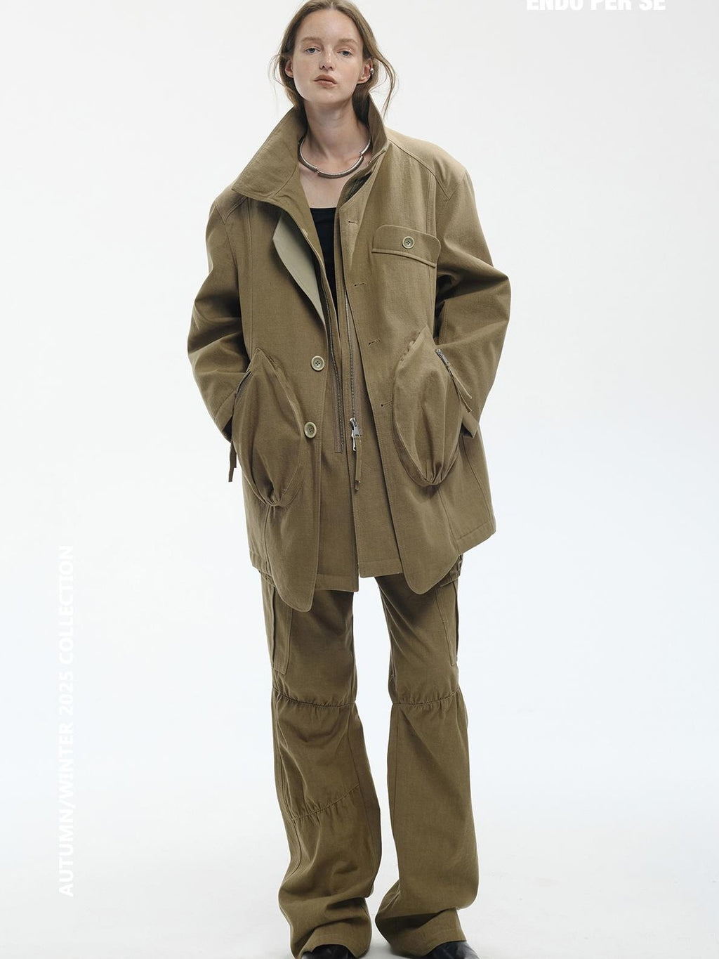 ENDO PER SE Vintage Washed Multi Pocket Wide Leg Women's Cotton Cargo Pants