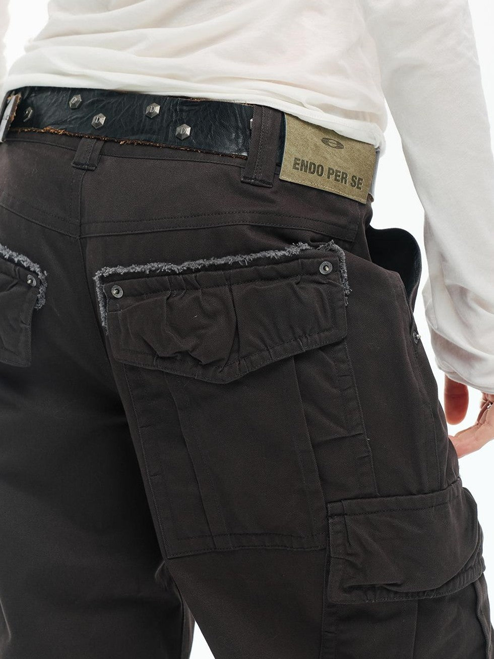 ENDO PER SE Vintage Washed Multi Pocket Wide Leg Women's Cotton Cargo Pants