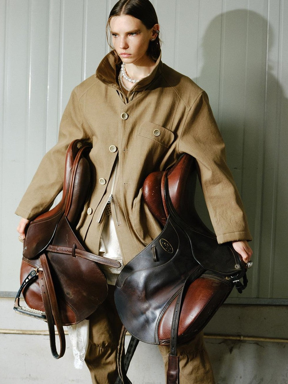 ENDO PER SE Washed Utility Faux Layered Turtleneck Cotton Women's Short Coats