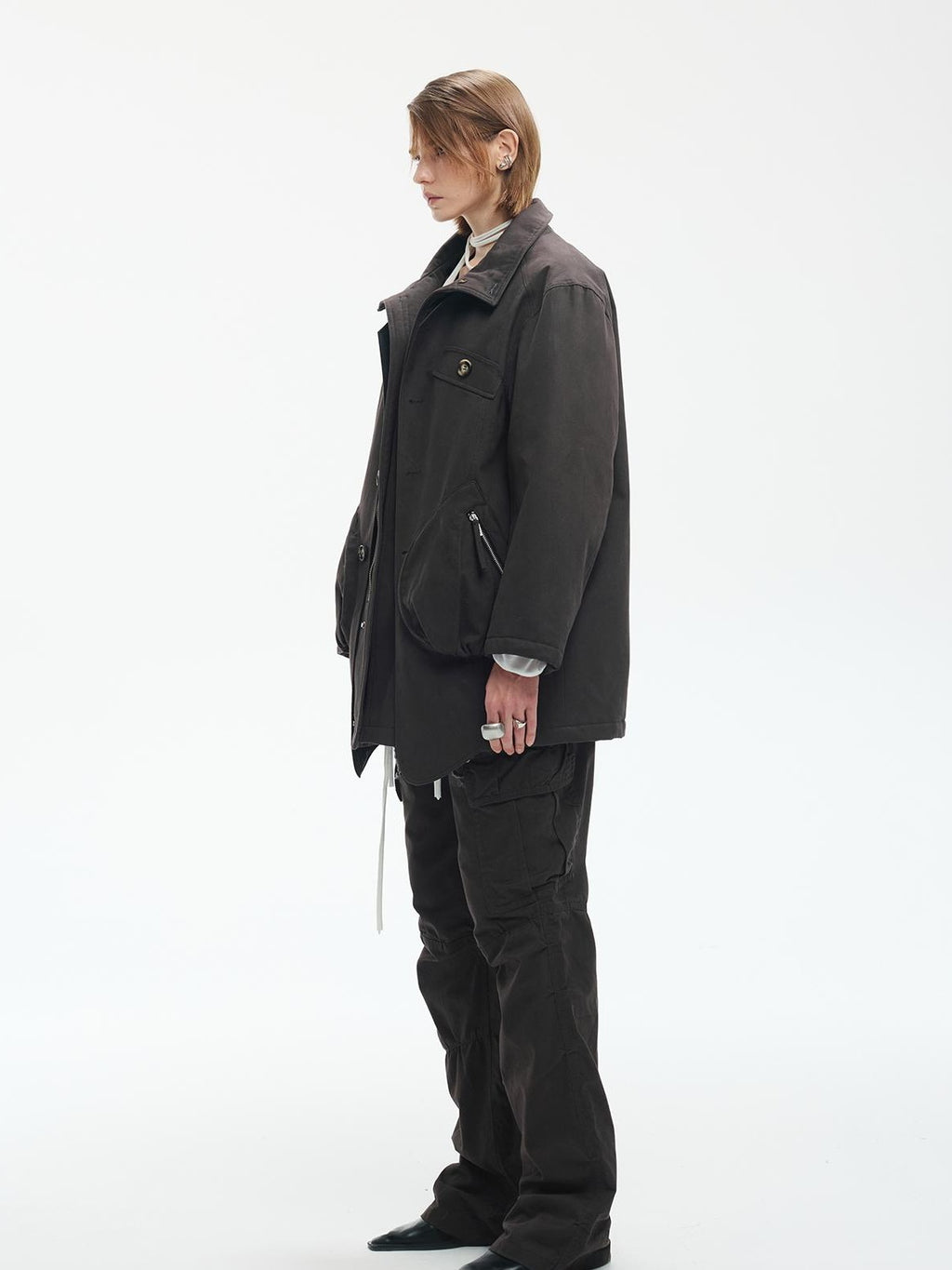 ENDO PER SE Washed Utility Faux Layered Turtleneck Cotton Women's Short Coats