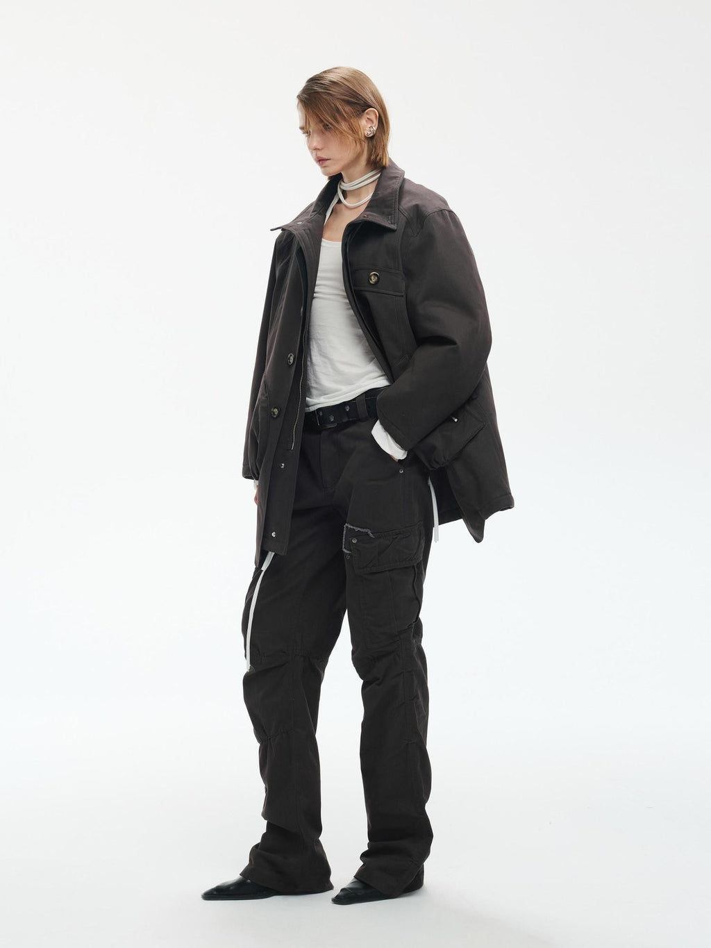 ENDO PER SE Washed Utility Faux Layered Turtleneck Cotton Women's Short Coats