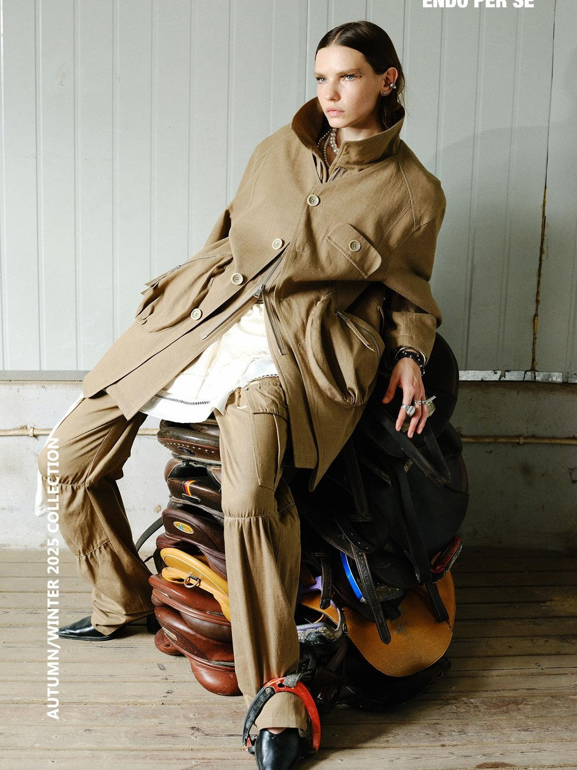ENDO PER SE Washed Utility Faux Layered Turtleneck Cotton Women's Short Coats