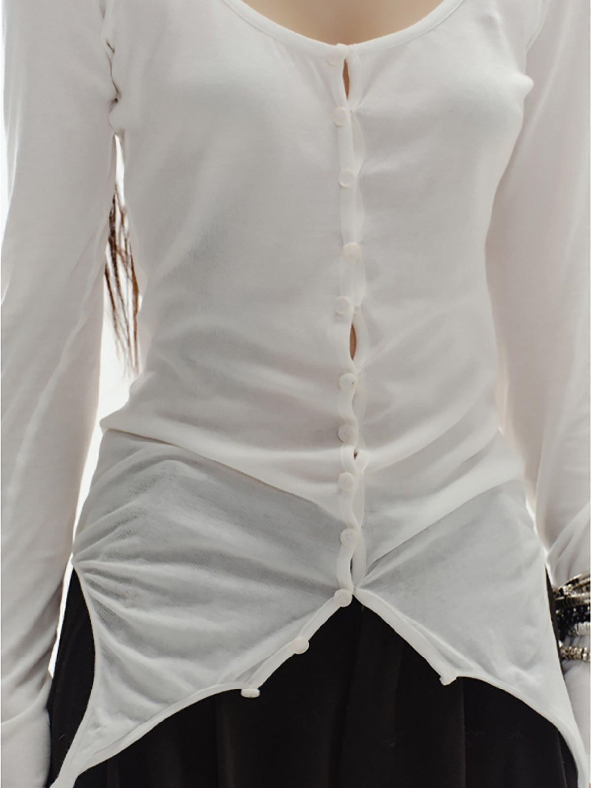 ENDO PER SE Washed V-neck Button Slim Fit Breathable Women's Cotton Long Sleeve T-shirts