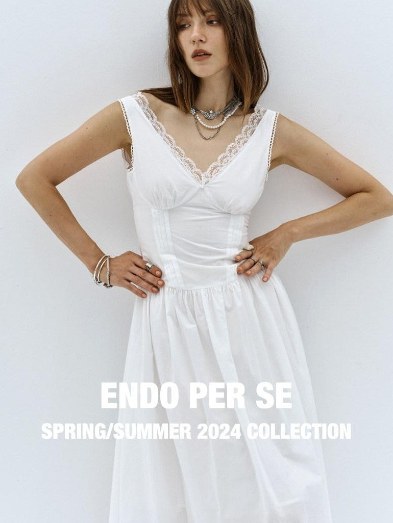 ENDO PER SE White Lace Trim Backless A Line V-neck Women's Cotton Slip Maxi Dresses