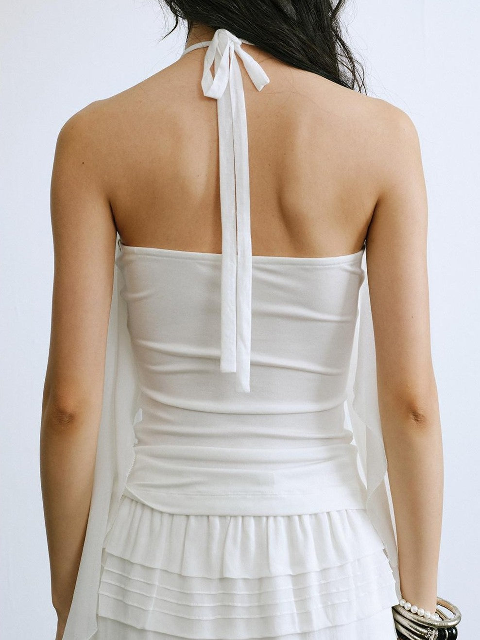 ENDO PER SE White Ruched Off Shoulder Drapey Women's Cotton Blend Halter Tops