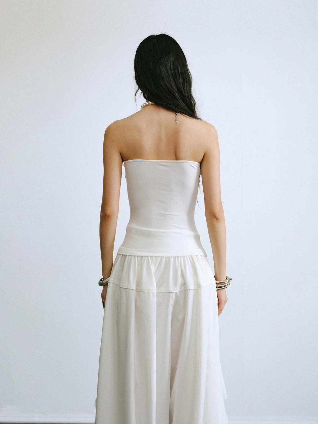 ENDO PER SE White Ruched Off Shoulder Drapey Women's Cotton Blend Halter Tops