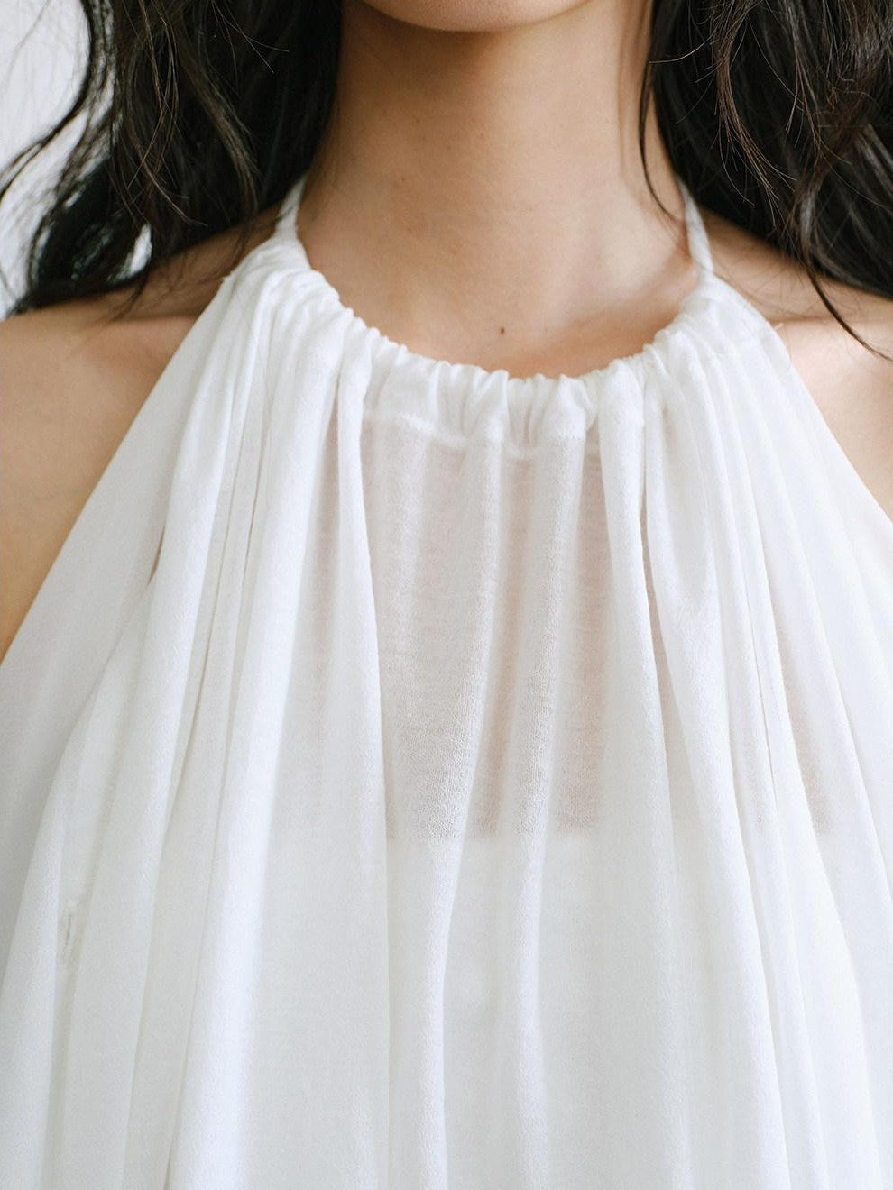 ENDO PER SE White Ruched Off Shoulder Drapey Women's Cotton Blend Halter Tops