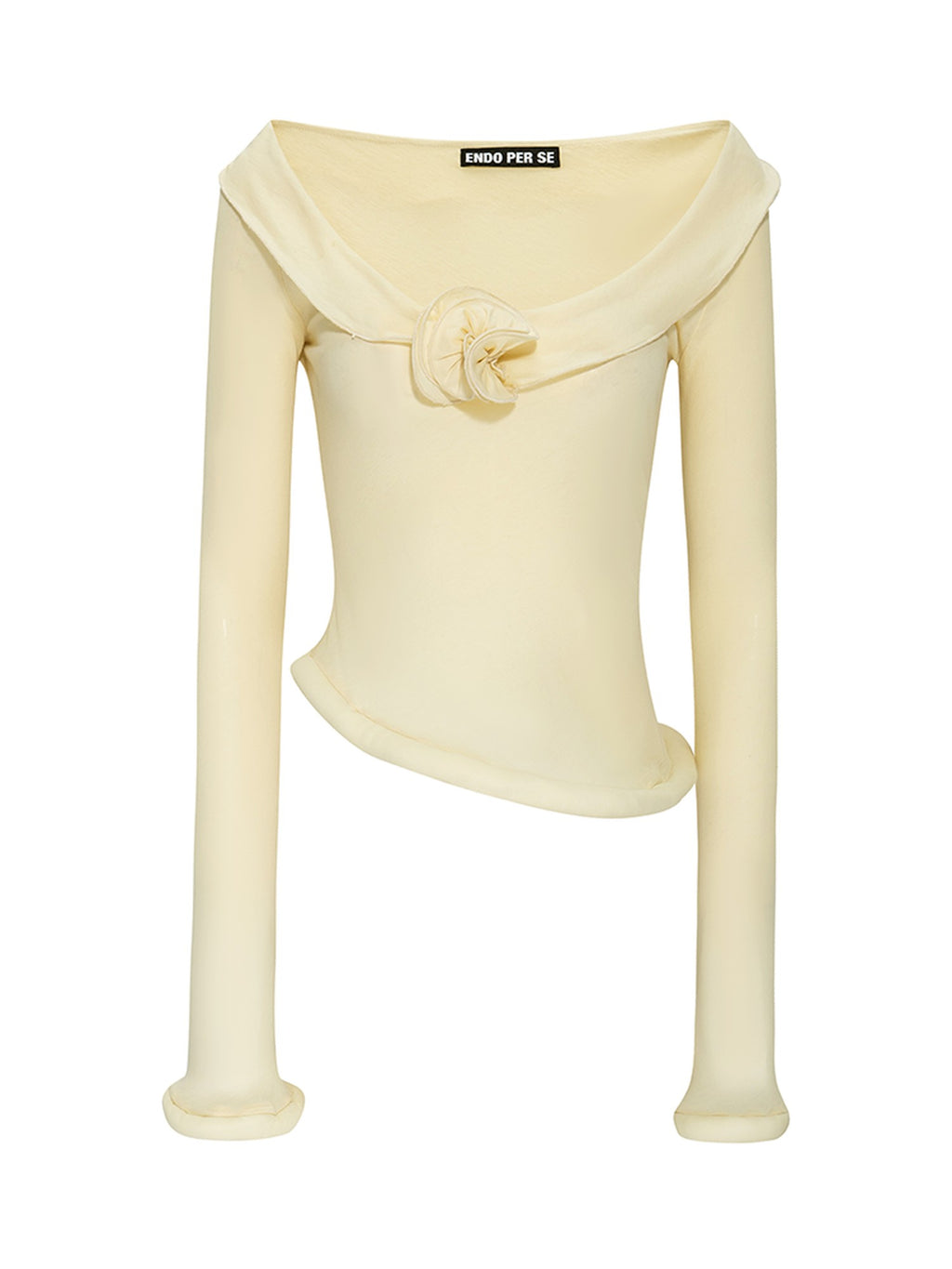 ENDO PER SE Y2k Hand Quilted Semi Sheer Off Shoulder Women's Cotton Long Sleeve T-shirts