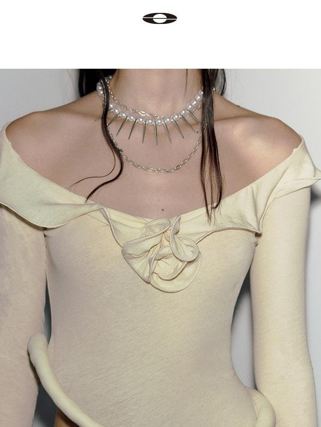 ENDO PER SE Y2k Hand Quilted Semi Sheer Off Shoulder Women's Cotton Long Sleeve T-shirts