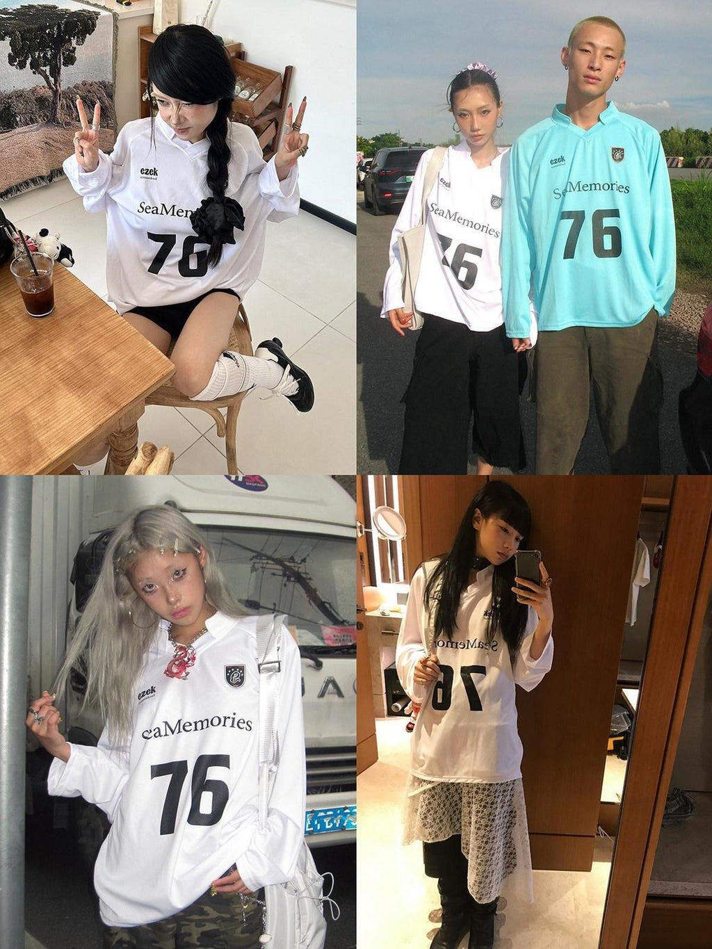 EZEK American Retro Jersey Letter Print V-neck Women's Polyester Long Sleeve T-shirts