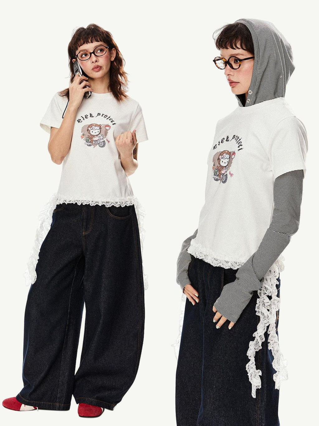 EZEK American Vintage Cartoon Heart Print Women's Cotton Short Sleeve T-shirts
