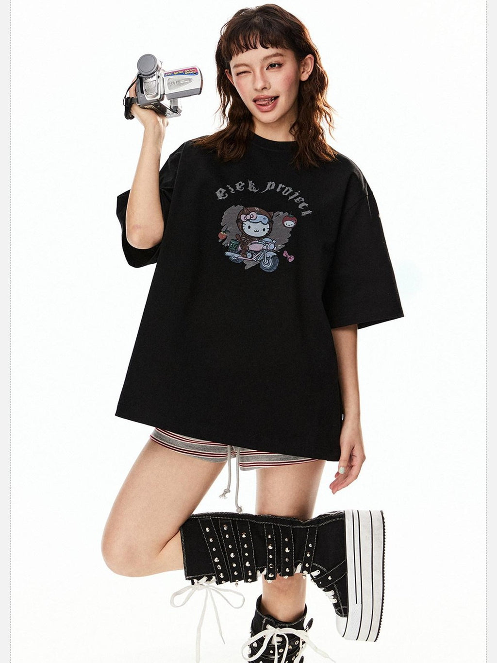 EZEK American Vintage Cartoon Heart Print Women's Cotton Short Sleeve T-shirts