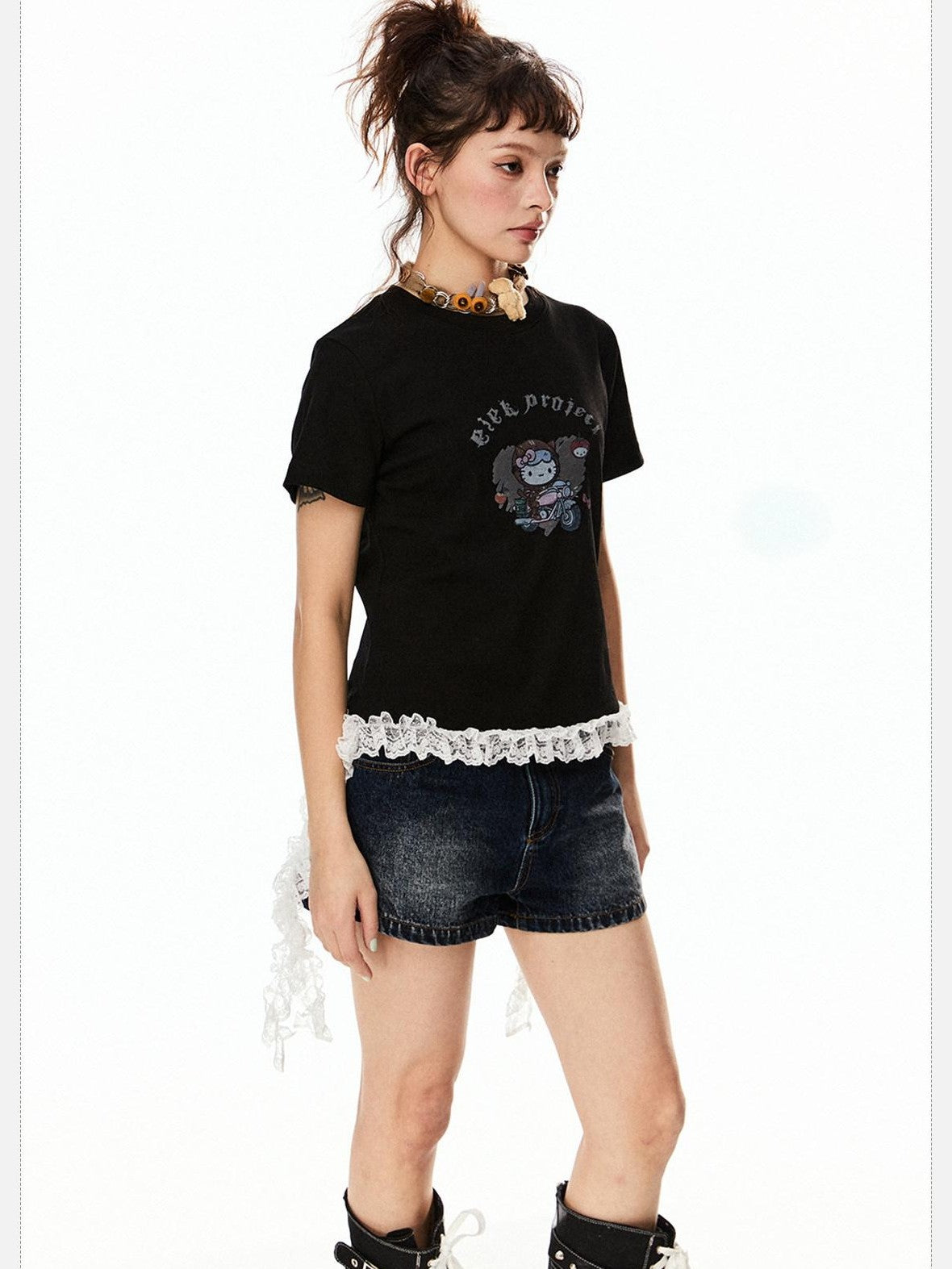 EZEK American Vintage Cartoon Heart Print Women's Cotton Short Sleeve T-shirts