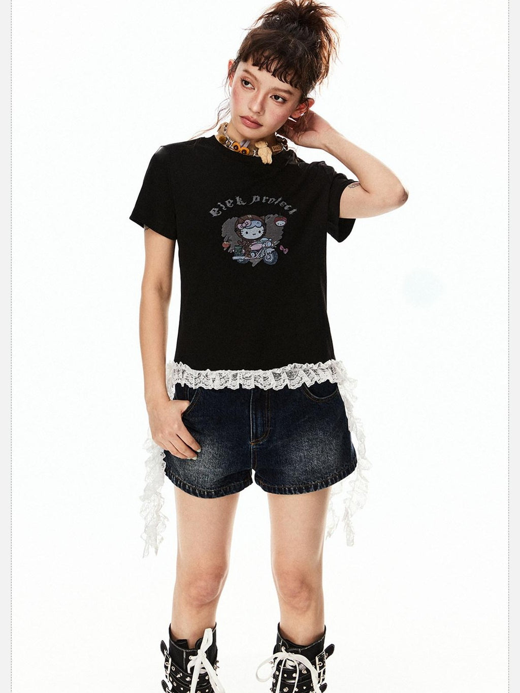 EZEK American Vintage Cartoon Heart Print Women's Cotton Short Sleeve T-shirts