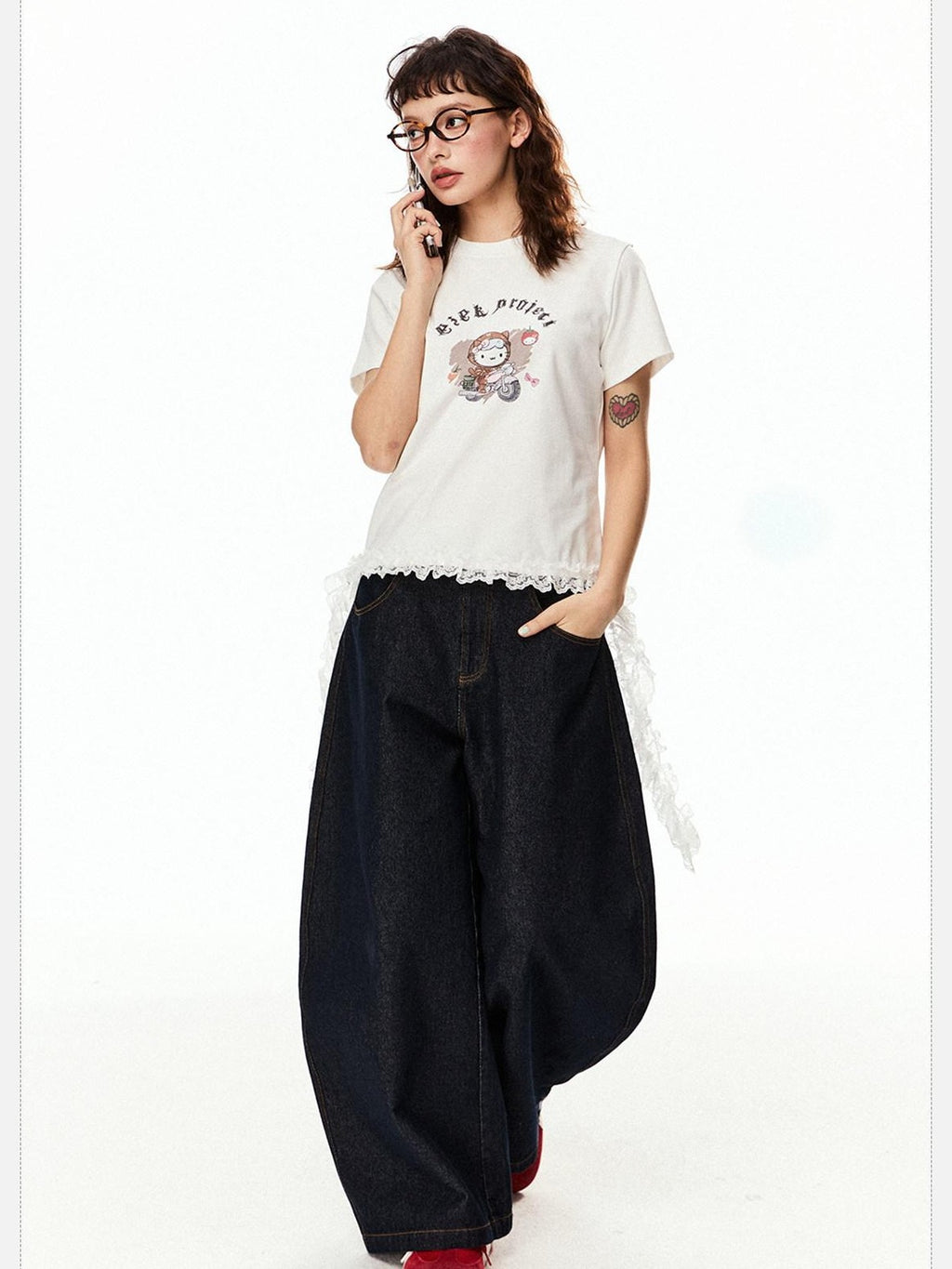 EZEK American Vintage Cartoon Heart Print Women's Cotton Short Sleeve T-shirts