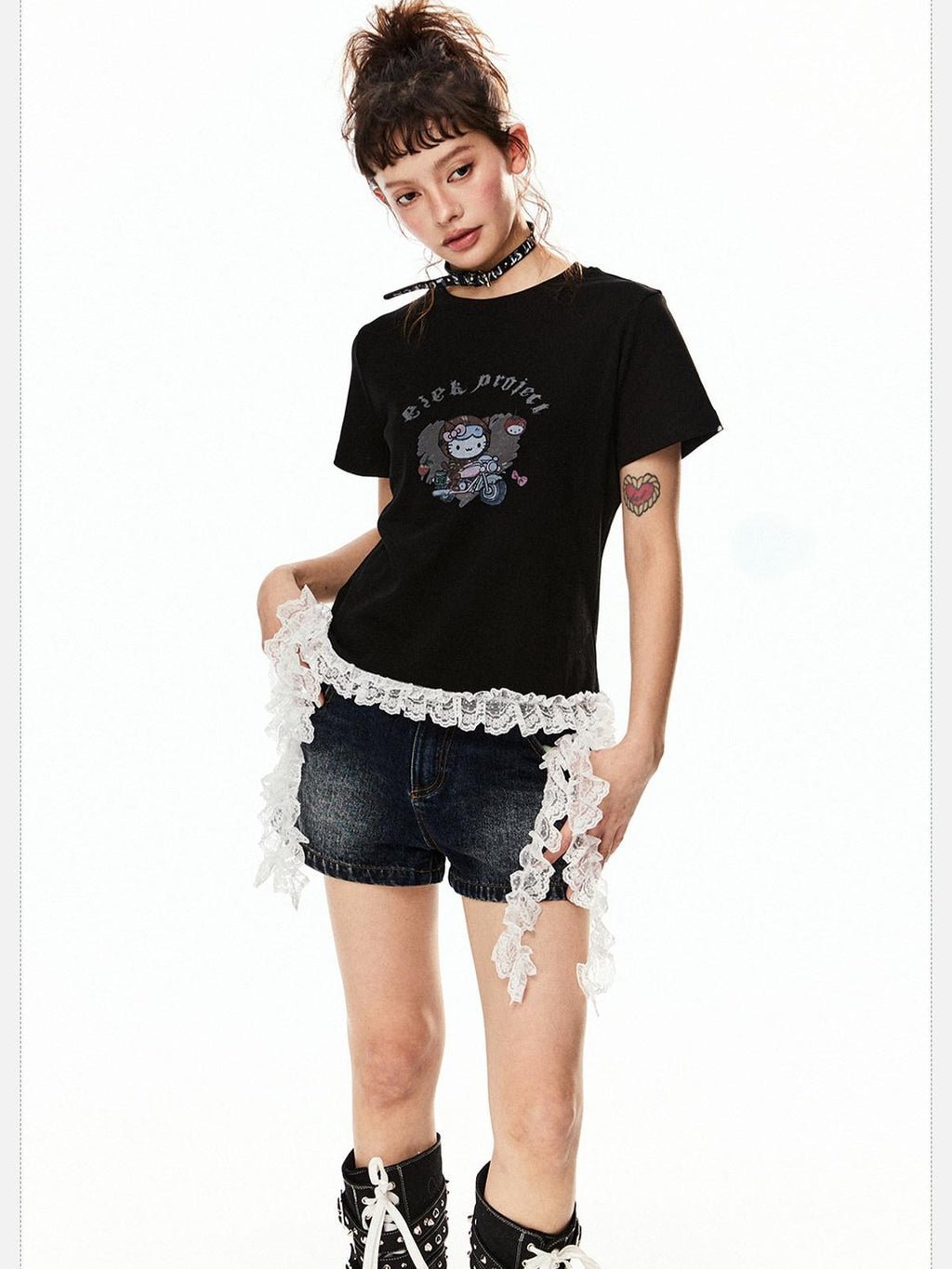 EZEK American Vintage Cartoon Heart Print Women's Cotton Short Sleeve T-shirts