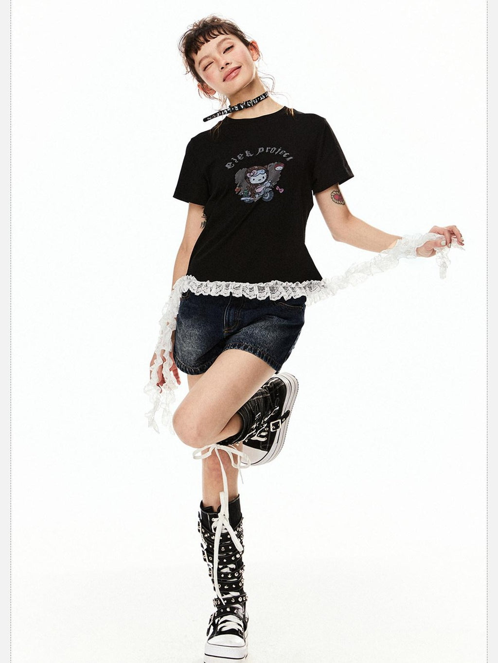 EZEK American Vintage Cartoon Heart Print Women's Cotton Short Sleeve T-shirts