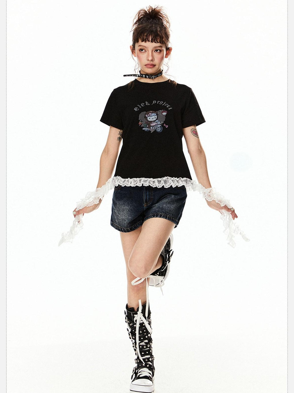 EZEK American Vintage Cartoon Heart Print Women's Cotton Short Sleeve T-shirts