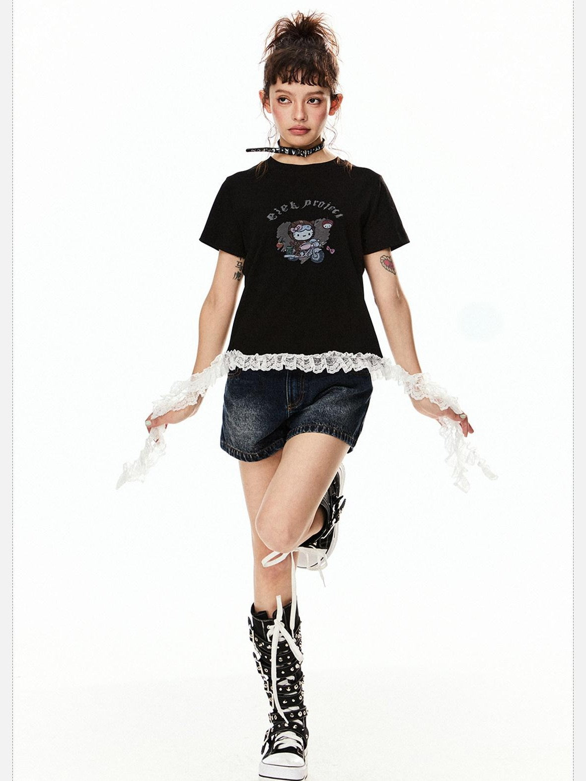 EZEK American Vintage Cartoon Heart Print Women's Cotton Short Sleeve T-shirts